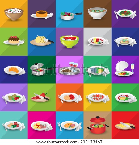 3 D Flat Food Icons Set Vector เวกเตอร์สต็อก (ปลอดค่า ...