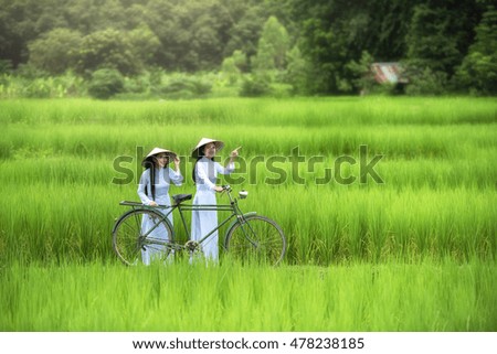 Beautiful woman Vietnam traditional culture ,vintage style,Hoi an Vietnam