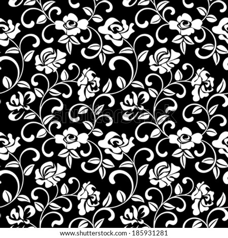 Seamless pattern - rose on a black background