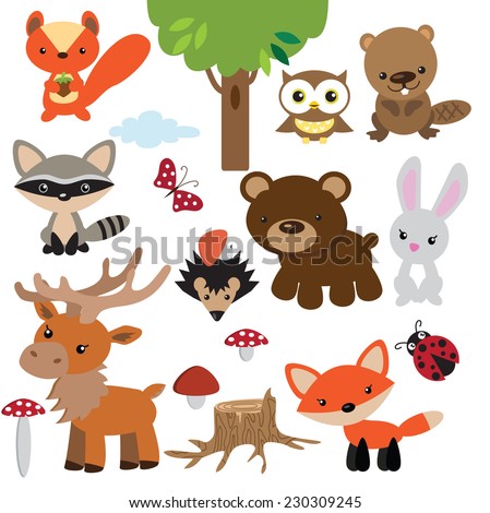 Cute Wild Animals Stock Vector 63152995 - Shutterstock