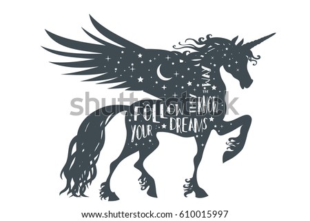 Download Magic Unicorn Silhouette Wings Quote Follow Stock Vector ...