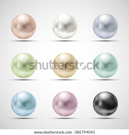 Set of multicolored pearls. Stock vector illustration.