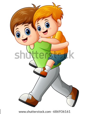 Vector Illustration Big Brother Doing Piggyback Stock Vector 686936161 ...