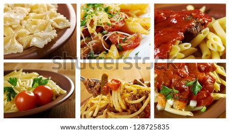 Food set of different italian pasta. collage - stock photo