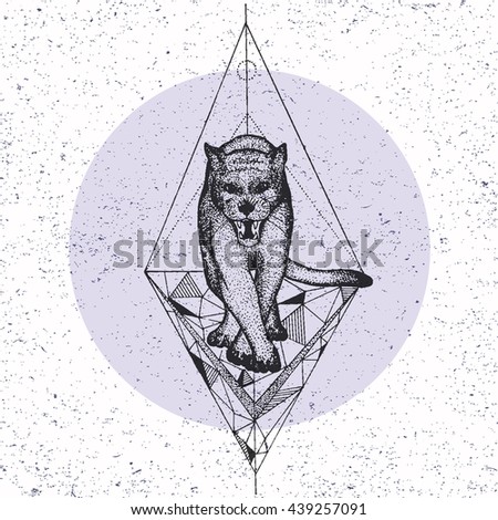 handdrawn tribal illustration panther dot art stock vector handdrawn tribal illustration panther dot art stock vector