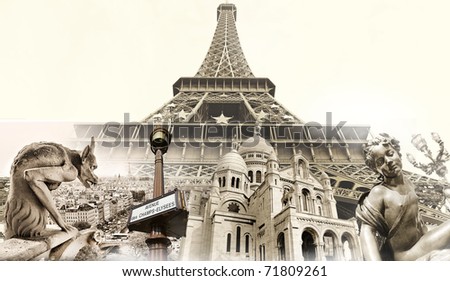 great parisian landmarks touristic collage stock illustration