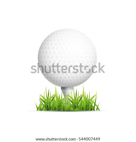 Golf ball on grass. Vector design.