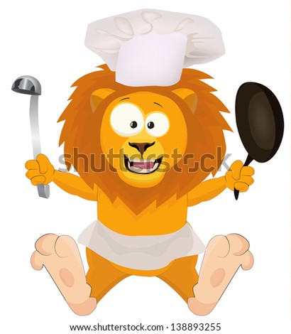 Nice cartoon lion is a cook - stock photo