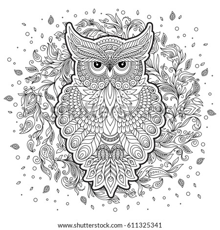hand drawn zentangle owl bird totem stock vector royalty free hand drawn zentangle owl bird totem for adult coloring page in zentangle style for