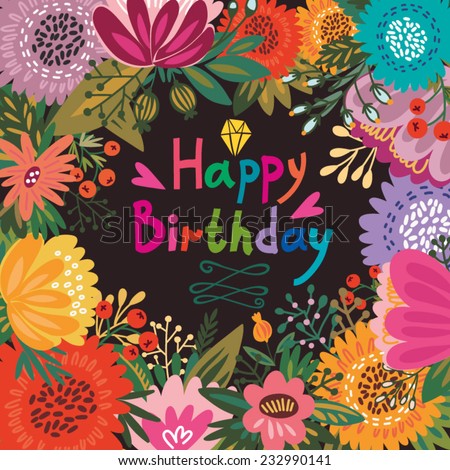 Happy Birthday Card Floral Background Pattern Stock Vector 254100406 ...