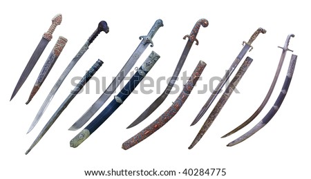 Set of Vintage daggers and his own scabbard isolated with clipping path ...