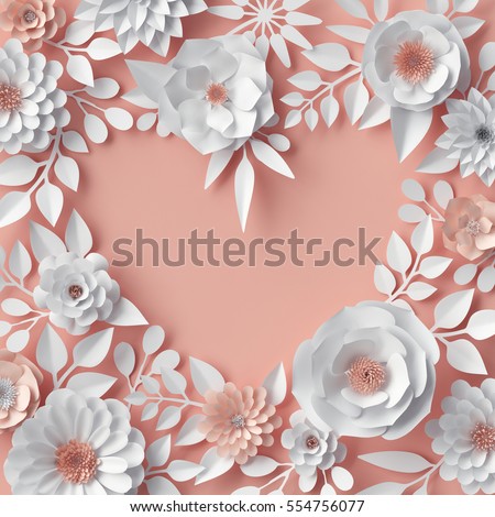 stock photo  d render digital illustration blush pink orange paper flowers floral background bridal bouquet 554756077