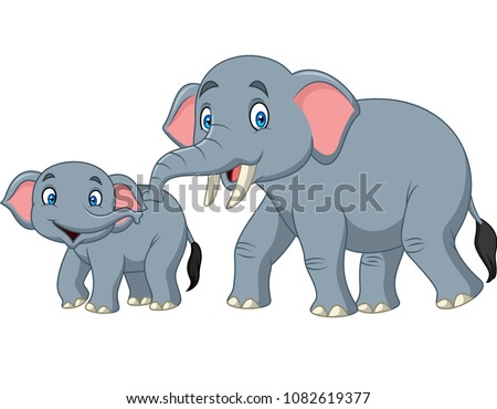 Download Cartoon Happy Mother Baby Elephant Stock Vector 1082619377 ...