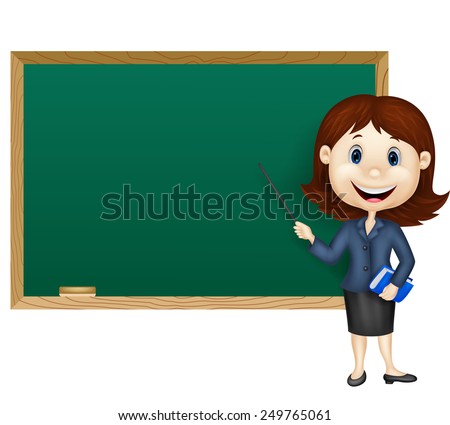 Cartoon Female Teacher Standing Next Blackboard Stock Vector 185199002 ...