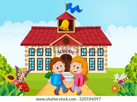 Happy Little Kids Going School Stock Vector 320596097 - Shutterstock