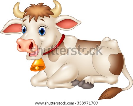 Cartoon funny cow sitting.Isolated on white background