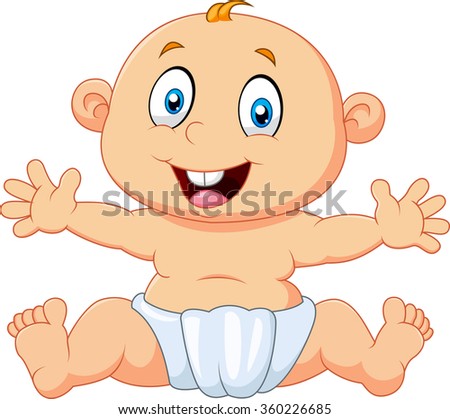 Vector Cartoon Illustration Cute Baby Sitting Isolated White Background