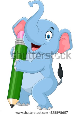Cute Elephant Holding Pencil Stock Vector 528898657 ...