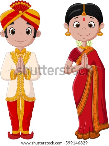 stock vector cartoon indian couple wearing traditional costume 599146829