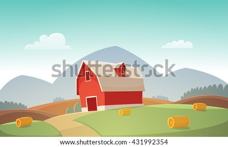 Mountain Countryside Landscape Red Farm Barn Stock Vector 431992354 ...