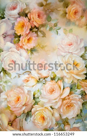 Floral paper background with apricot roses
