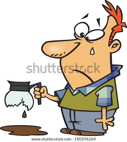 Sad Cartoon Man Crying Over A Broken Coffee Pot Sad Cartoon Man Crying Over A Broken Coffee Pot