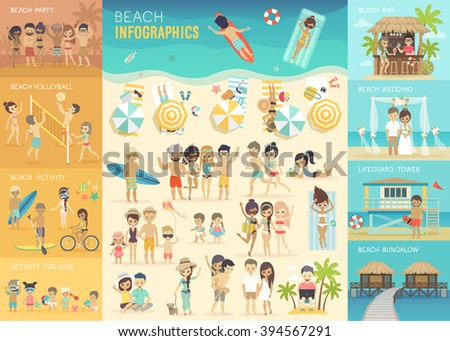 Beach Infographic set with charts and other elements. Vector illustration.