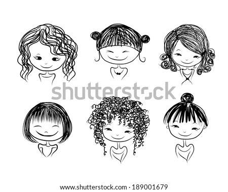 Cute Girl Smiling Sketch Your Design Stock Vector 181735535 - Shutterstock