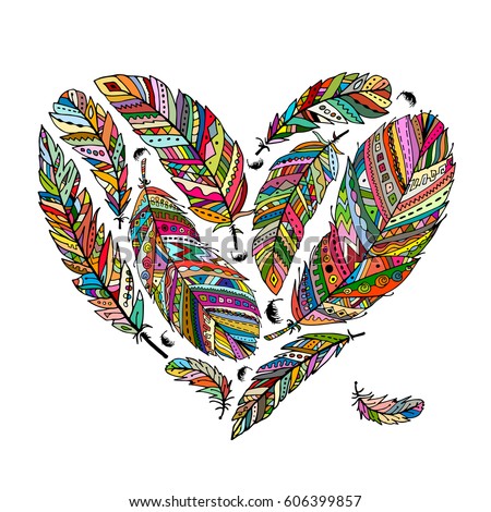 Download Feather Collection Heart Shape Your Design Stock Vector ...