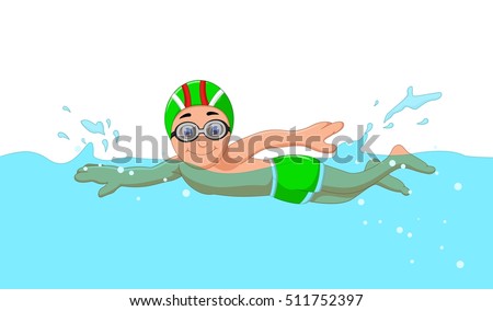 Funny Cartoon Boy Swimmer Swimming Pool Stock Vector 511752397 - Shutterstock