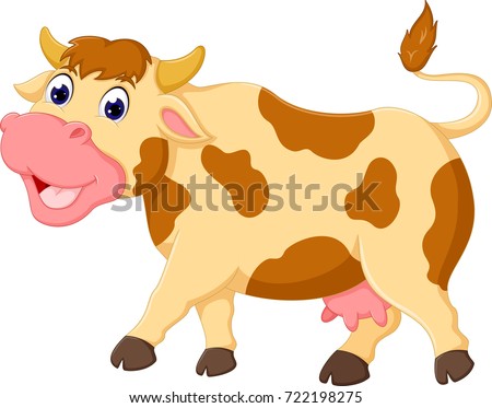 cute cow cartoon walking with laughing