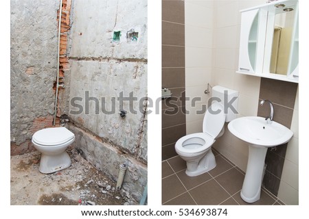 House Renovation Before After Bathroom Stock Photo House Renovation Before After Bathroom Stock Photo