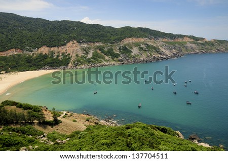 Beautiful landscape with sea and mountain in Dai Lanh lighthouse in Phu Yen, Vietnam.