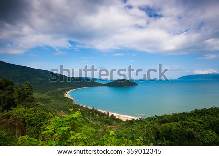 Da Nang beach near Hai Van pass mountain in Da Nang, Vietnam