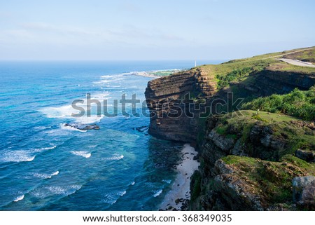 Beautiful landscape with rock and beach in Lyson island, Quang Ngai, Vietnam