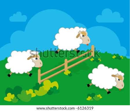 Three Funny Sheep Jumping Over Fence Stock Vector 172750880 - Shutterstock