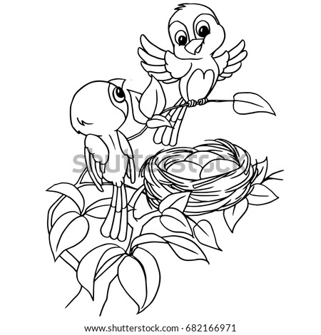 Cute Birds Nest Coloring Page Stock Vector 289221488 - Shutterstock