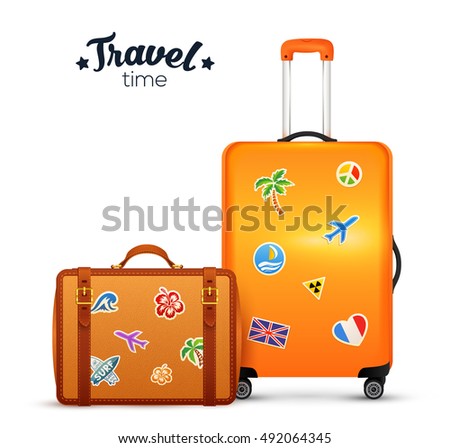 Old Vintage Leather Suitcase Travel Stickers Stock Vector 492522424 ...