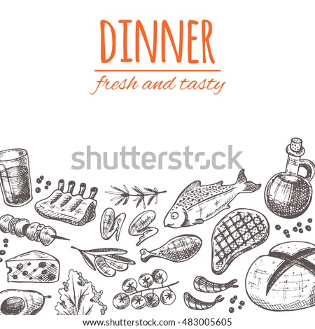 Restaurant Kitchen Hand hand drawn dinner poster elements kitchen stock vector 325512362 Restaurant Kitchen Hand hand drawn dinner poster elements kitchen stock vector 325512362