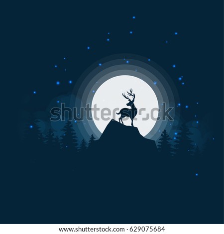 Animal Silhouettedeer Silhouette Standing On Hillnight Stock Vector ...