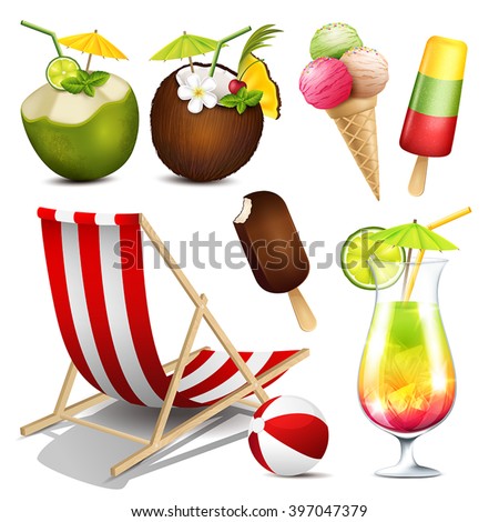 Vector collection of summer elements isolated on white background
