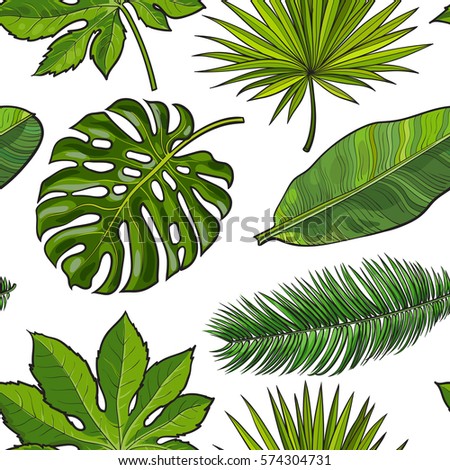 Set Watercolor Tropical Plants Leaves Stock Vector 264928049 - Shutterstock