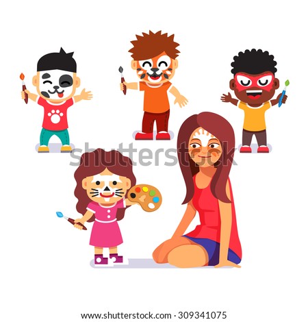 face painting party kids with brushes playing with teacher and drawing characters paint no - Picture Painting For Kids face painting party kids with brushes playing with teacher and drawing characters paint no - Picture Painting For Kids