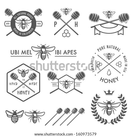 Set of vintage honey labels, badges and design elements