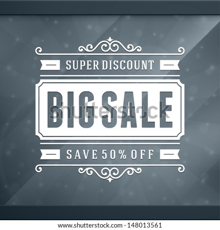 Window advertising sale 50% off decals graphics. Vector design elements set. Discount sale sign.