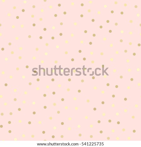 Golden glitter dots, abstract pink background. Seamless vector pattern. Shiny holiday background. Golden circles pattern. Gold metal foil background.
