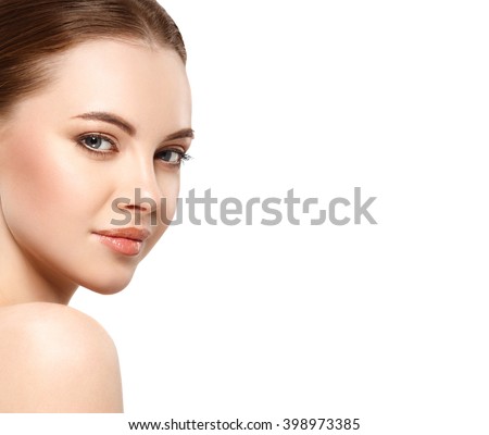 Woman beauty face portrait isolated on white with healthy skin