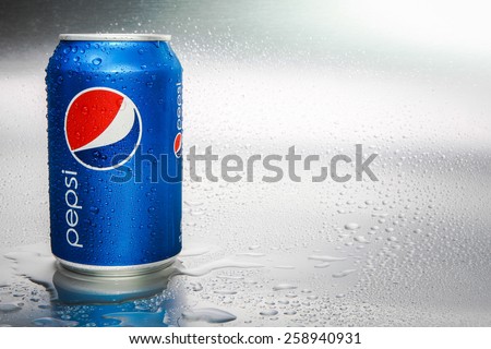 SABAH, MALAYSIA - March 08, 2015: Pepsi can on metal background.