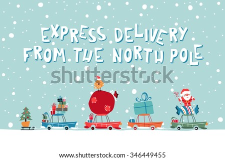 Christmass Gifts For Children On The Car. Vector Illustration