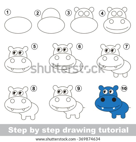 How Draw Cute Hippo Stock Vector 369874634 - Shutterstock
